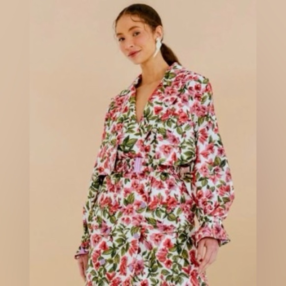Farm Rio Oversized Floral Trench Coat Small